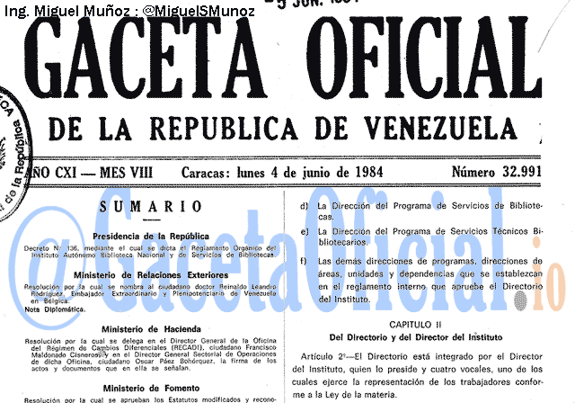 Gaceta Oficial 32991 del 4 Junio 1984