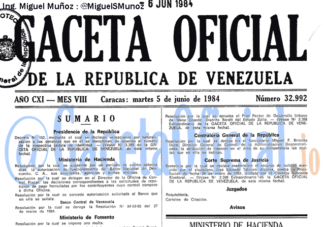 Gaceta Oficial 32992 del 5 Junio 1984
