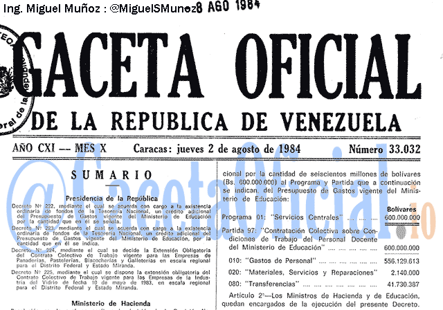 Gaceta Oficial 33032 del 2 Agosto 1984