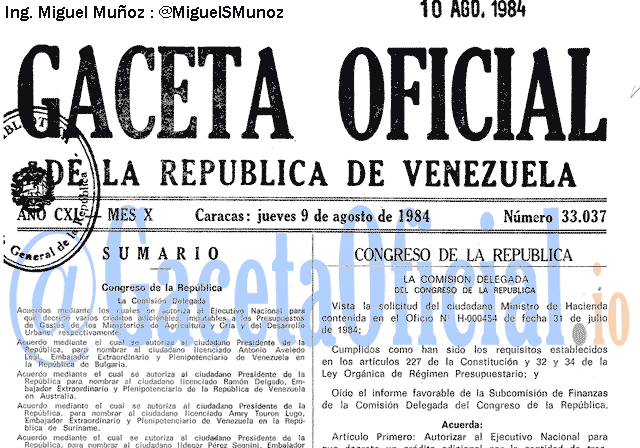 Gaceta Oficial 33037 del 9 Agosto 1984