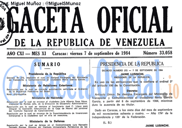 Gaceta Oficial 33058 del 7 Septiembre 1984