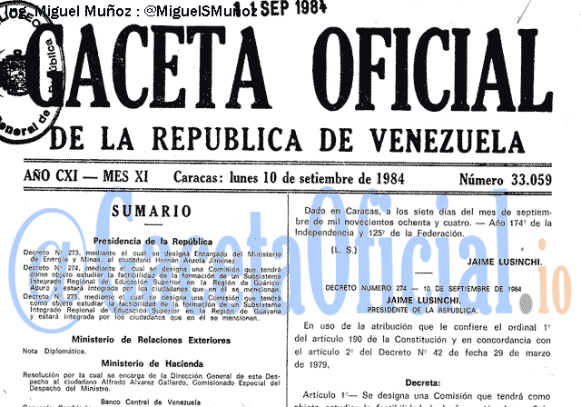 Gaceta Oficial 33059 del 10 Septiembre 1984