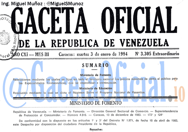 Gaceta Oficial 3305 del 3 Enero 1984