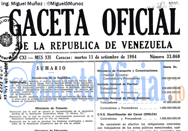 Gaceta Oficial 33060 del 11 Septiembre 1984