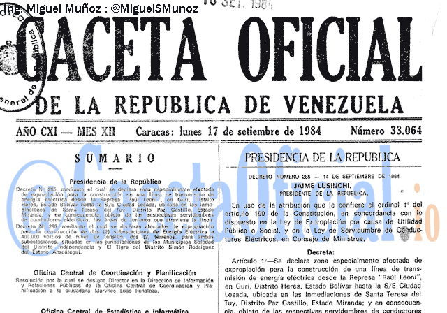 Gaceta Oficial 33064 del 17 Septiembre 1984