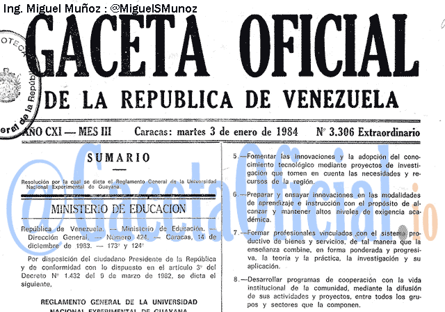 Gaceta Oficial 3306 del 3 Enero 1984