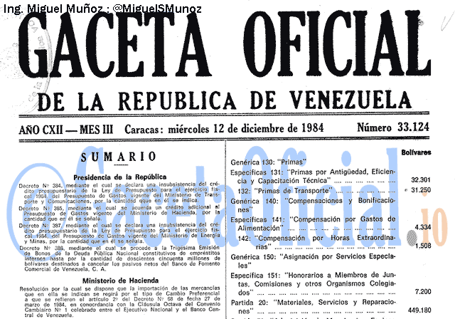 Gaceta Oficial 33124 del 12 Diciembre 1984