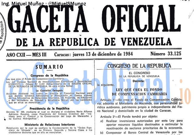 Gaceta Oficial 33125 del 13 Diciembre 1984