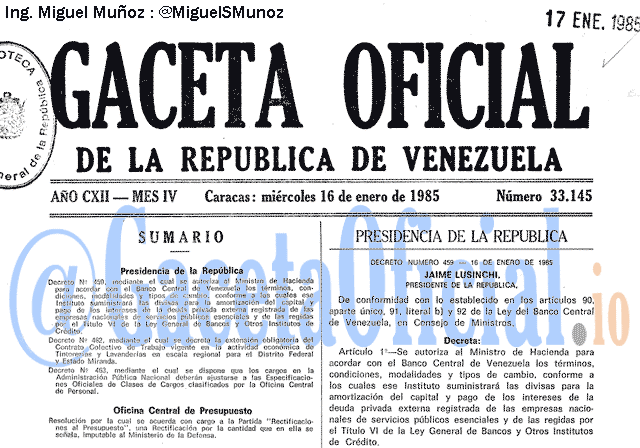 Gaceta Oficial 33145 del 16 Enero 1985