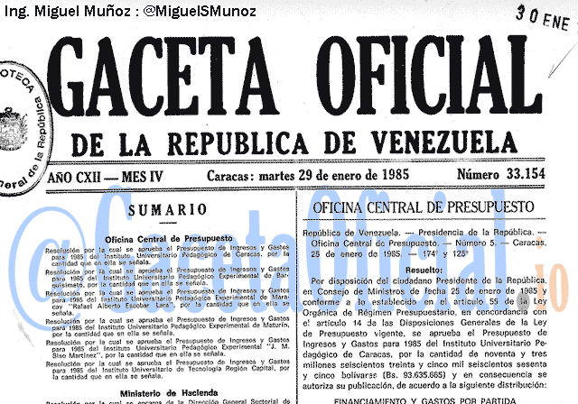 Gaceta Oficial 33154 del 29 Enero 1985