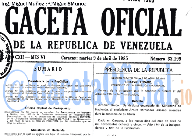 Gaceta Oficial 33199 del 9 Abril 1985