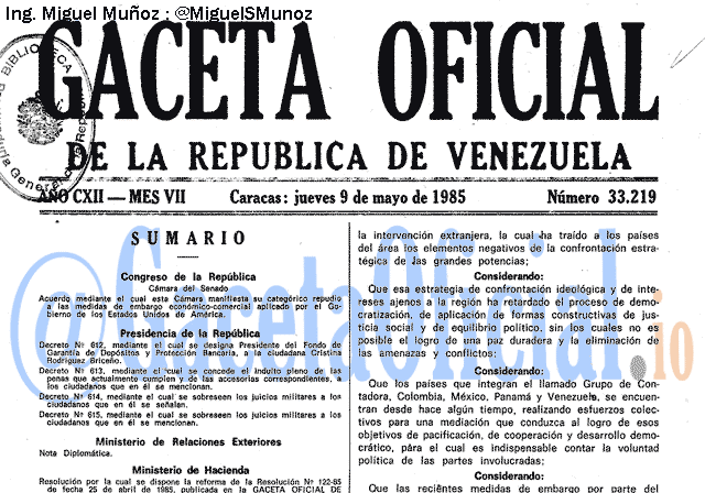 Gaceta Oficial 33219 del 9 Mayo 1985