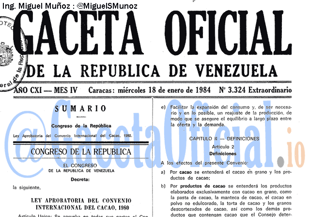 Gaceta Oficial 3324 del 18 Enero 1984