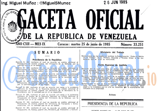 Gaceta Oficial 33251 del 25 Junio 1985
