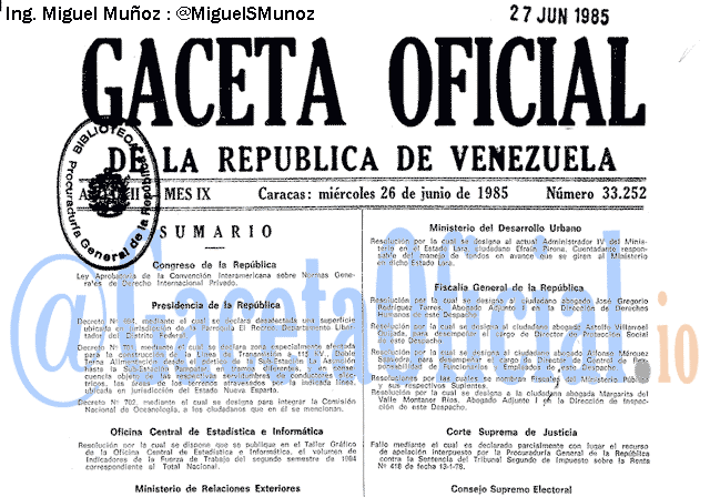 Gaceta Oficial 33252 del 26 Junio 1985