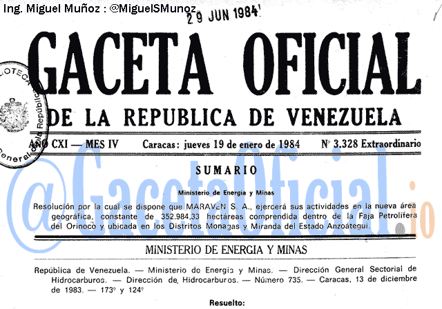Gaceta Oficial 3328 del 19 Enero 1984