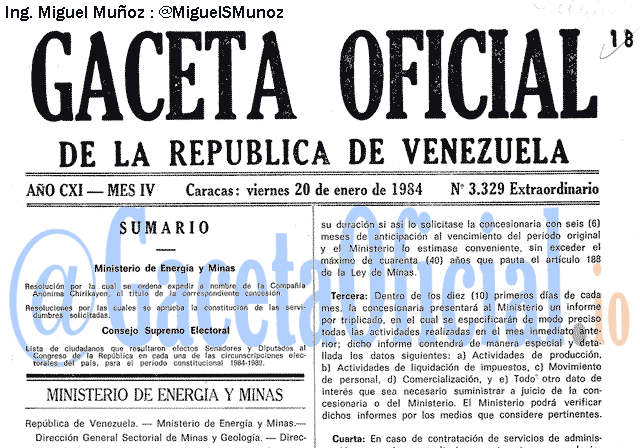 Gaceta Oficial 3329 del 20 Enero 1984