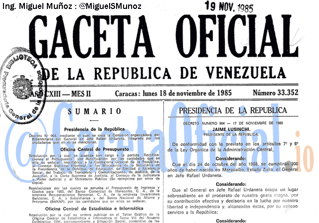 Gaceta Oficial 33352 del 18 Noviembre 1985