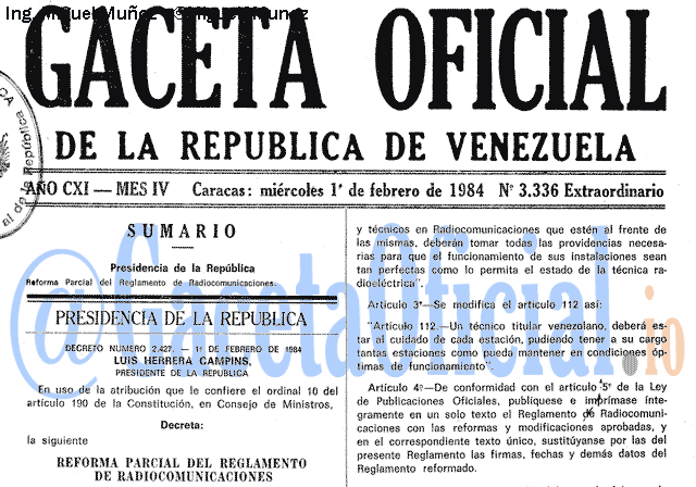 Gaceta Oficial 3336 del 1 Febrero 1984