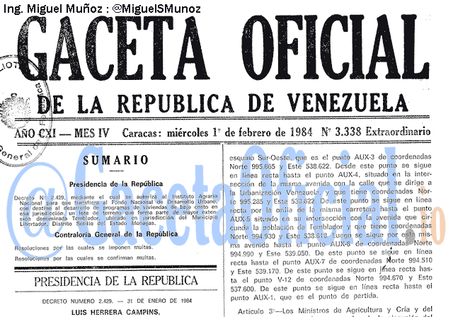 Gaceta Oficial 3338 del 1 Febrero 1984