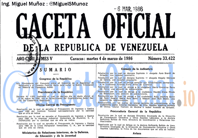 Gaceta Oficial 33422 del 4 Marzo 1986