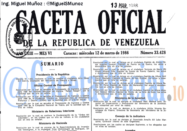 Gaceta Oficial 33428 del 12 Marzo 1986