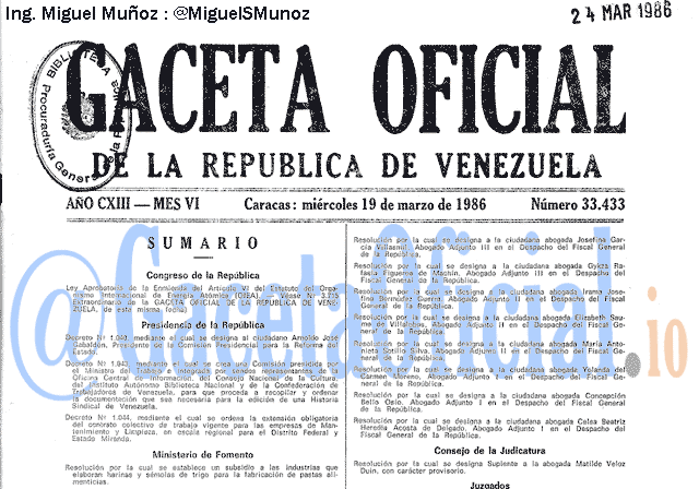 Gaceta Oficial 33433 del 19 Marzo 1986
