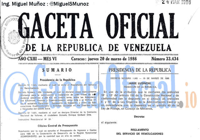 Gaceta Oficial 33434 del 20 Marzo 1986