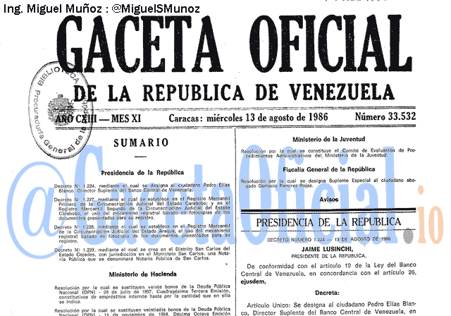 Gaceta Oficial 33532 del 13 Agosto 1986