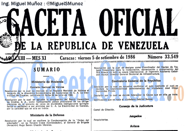 Gaceta Oficial 33549 del 5 Septiembre 1986
