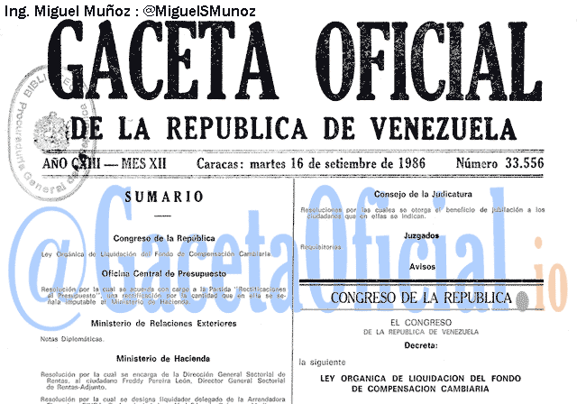 Gaceta Oficial 33556 del 16 Septiembre 1986