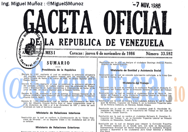 Gaceta Oficial 33592 del 6 Noviembre 1986