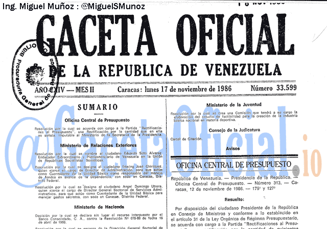 Gaceta Oficial 33599 del 17 Noviembre 1986