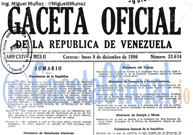 Gaceta Oficial 33614 del 8 Diciembre 1986