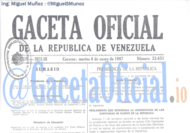 Gaceta Oficial 33631 del 6 Enero 1987