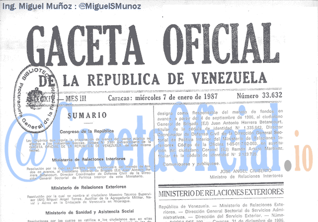 Gaceta Oficial 33632 del 7 Enero 1987