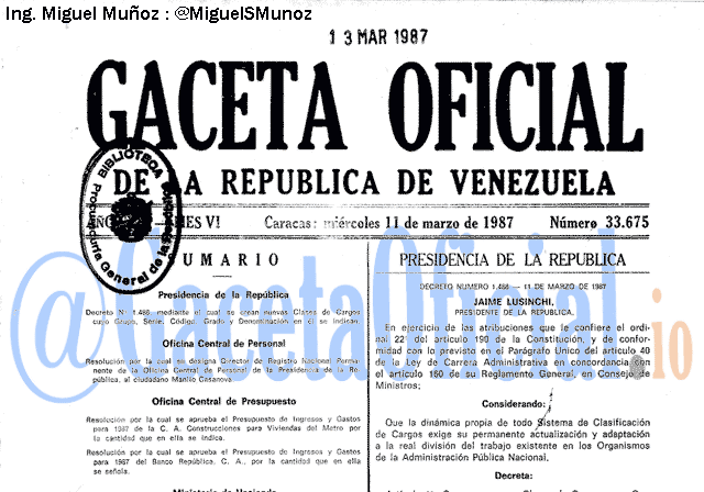 Gaceta Oficial 33675 del 11 Marzo 1987