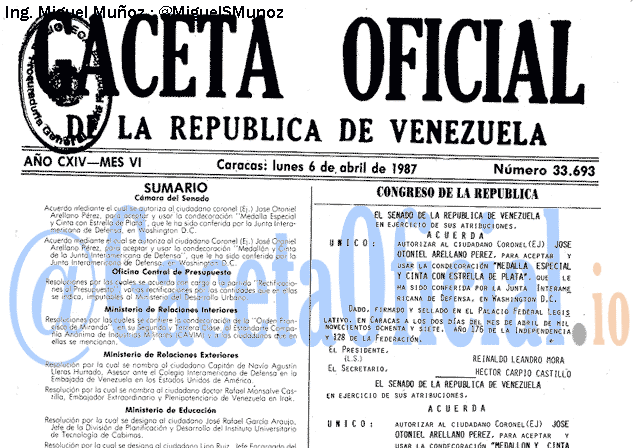Gaceta Oficial 33693 del 6 Abril 1987