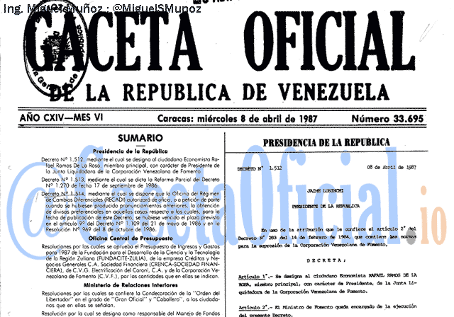 Gaceta Oficial 33695 del 8 Abril 1987