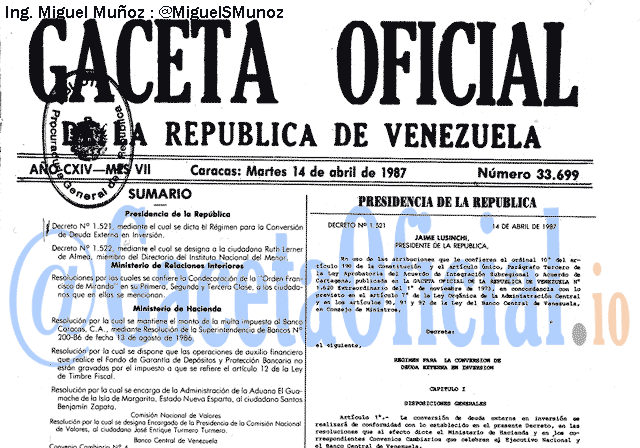 Gaceta Oficial 33699 del 14 Abril 1987