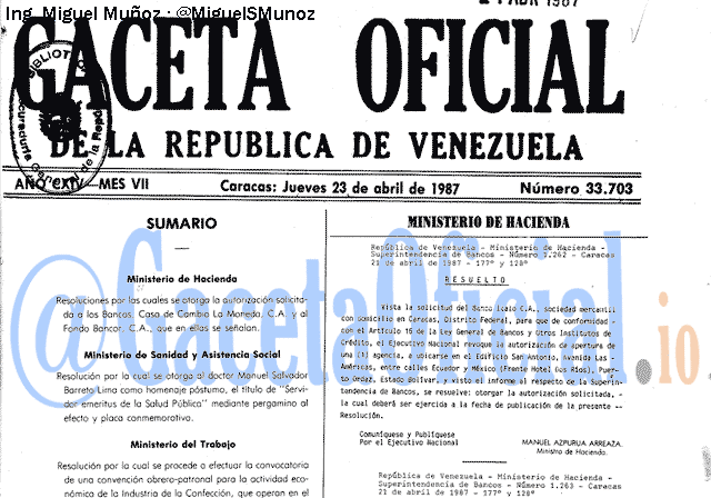 Gaceta Oficial 33703 del 23 Abril 1987