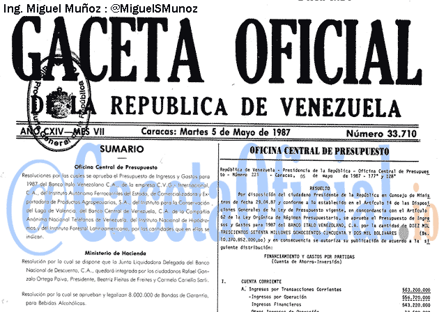 Gaceta Oficial 33710 del 5 Mayo 1987