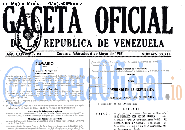Gaceta Oficial 33711 del 6 Mayo 1987
