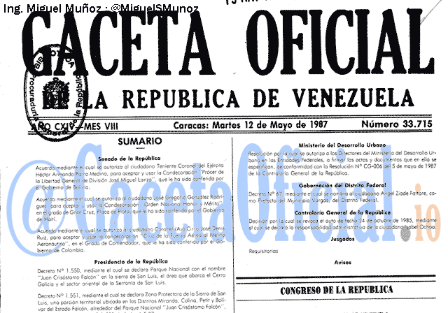 Gaceta Oficial 33715 del 12 Mayo 1987