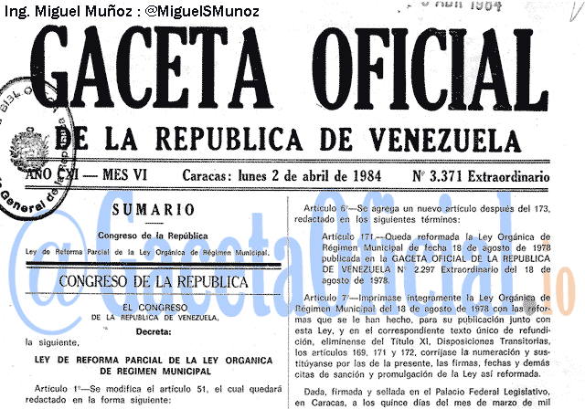 Gaceta Oficial 3371 del 2 Abril 1984