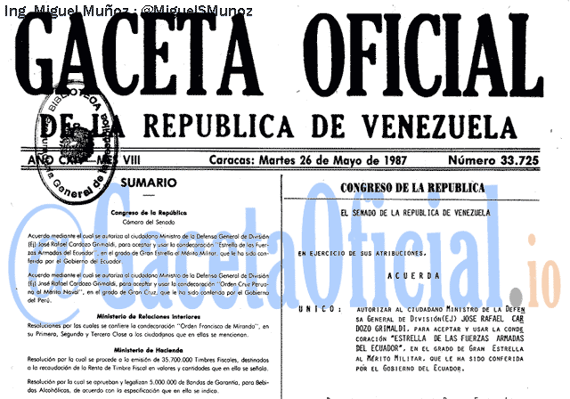 Gaceta Oficial 33725 del 26 Mayo 1987