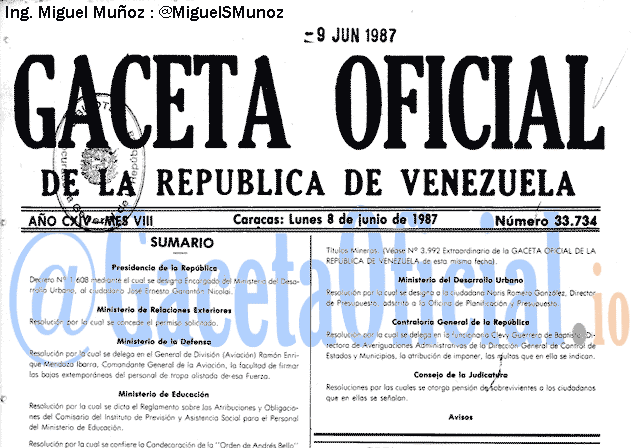 Gaceta Oficial 33734 del 8 Junio 1987