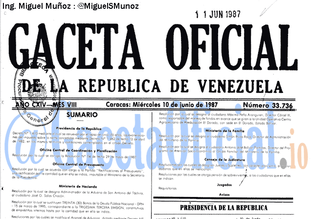 Gaceta Oficial 33736 del 10 Junio 1987