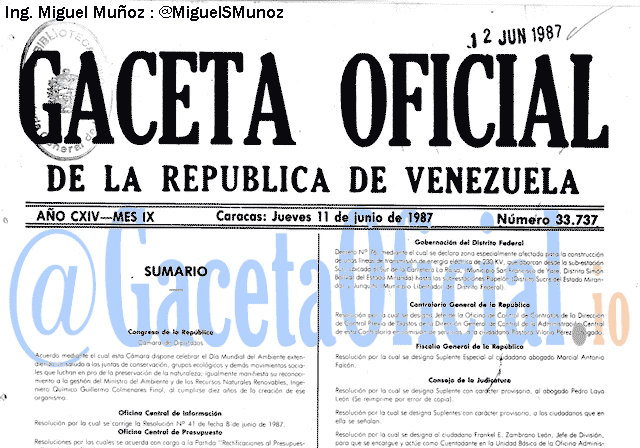Gaceta Oficial 33737 del 11 Junio 1987
