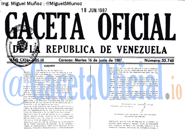 Gaceta Oficial 33740 del 16 Junio 1987